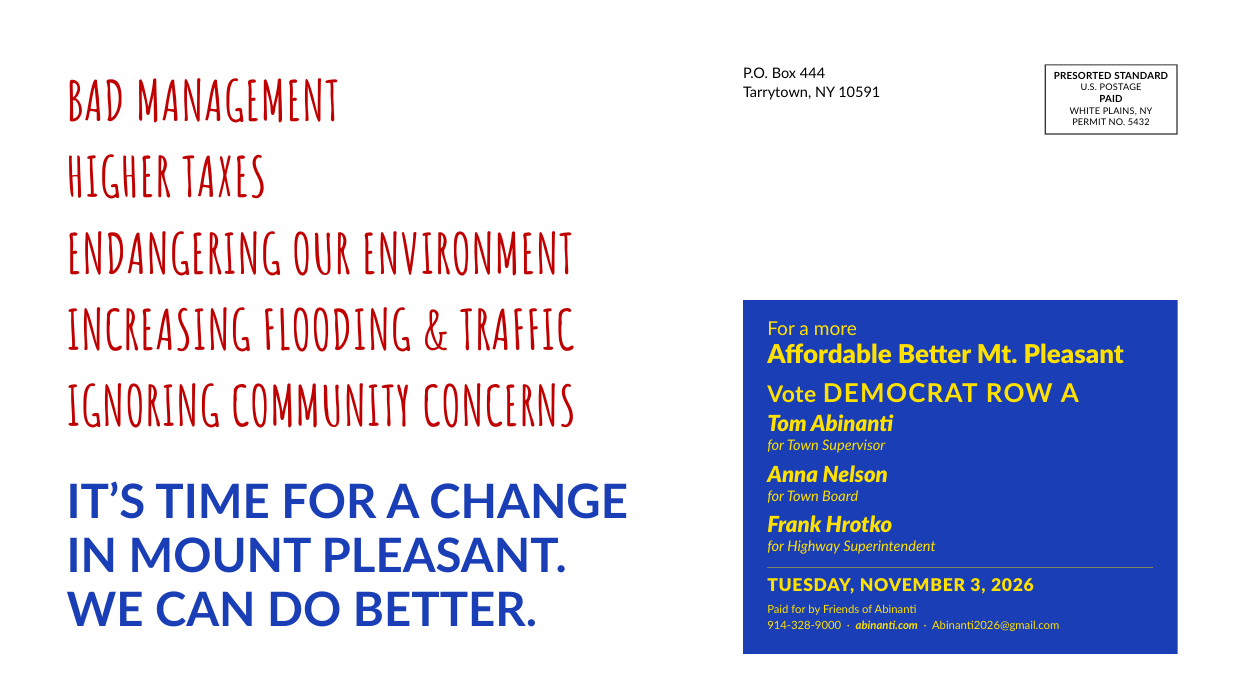 Mailer front — bad management, higher taxes, it's time for a change