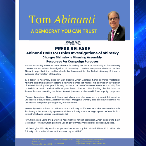 Press Release – For Immediate Release